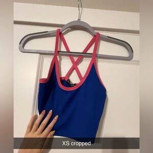 SHEIN blue and pink cropped cross shirt